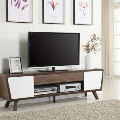 Coaster TV Console Dark Walnut And Glossy White