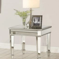 Coaster Living Room Felicity Square Beveled Top End Table Silver