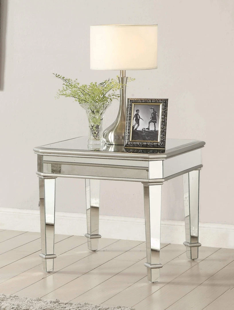 Coaster Living Room Felicity Square Beveled Top End Table Silver