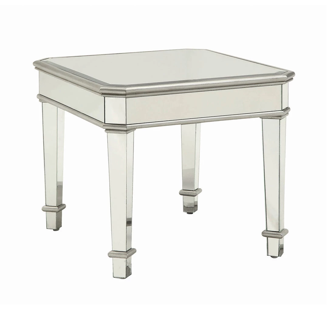 Coaster Living Room Felicity Square Beveled Top End Table Silver