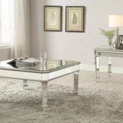 Coaster Living Room Felicity Square Beveled Top End Table Silver