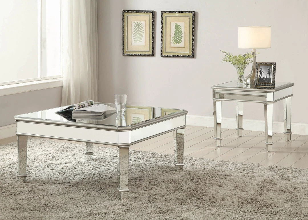 Coaster Living Room Felicity Square Beveled Top End Table Silver