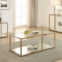 Coaster Living Room Casey Mirrored Coffee Table With Shelf