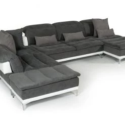 VIG David Ferrari Horizon - Modern Grey Fabric + White Leather U Shaped Sectional Sofa