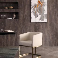 VIG Dining Room Modrest Yukon - Modern Beige Bonded And Antique Brass Dining Chair