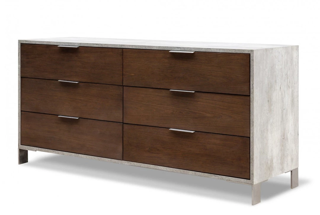 VIG Nova Domus Conner Modern Dark Walnut & Faux Concrete Bedroom Set Beds & Headboards
