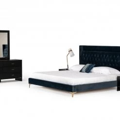 VIG Beds & Headboards Modrest Wales Modern Blue Fabric Bed