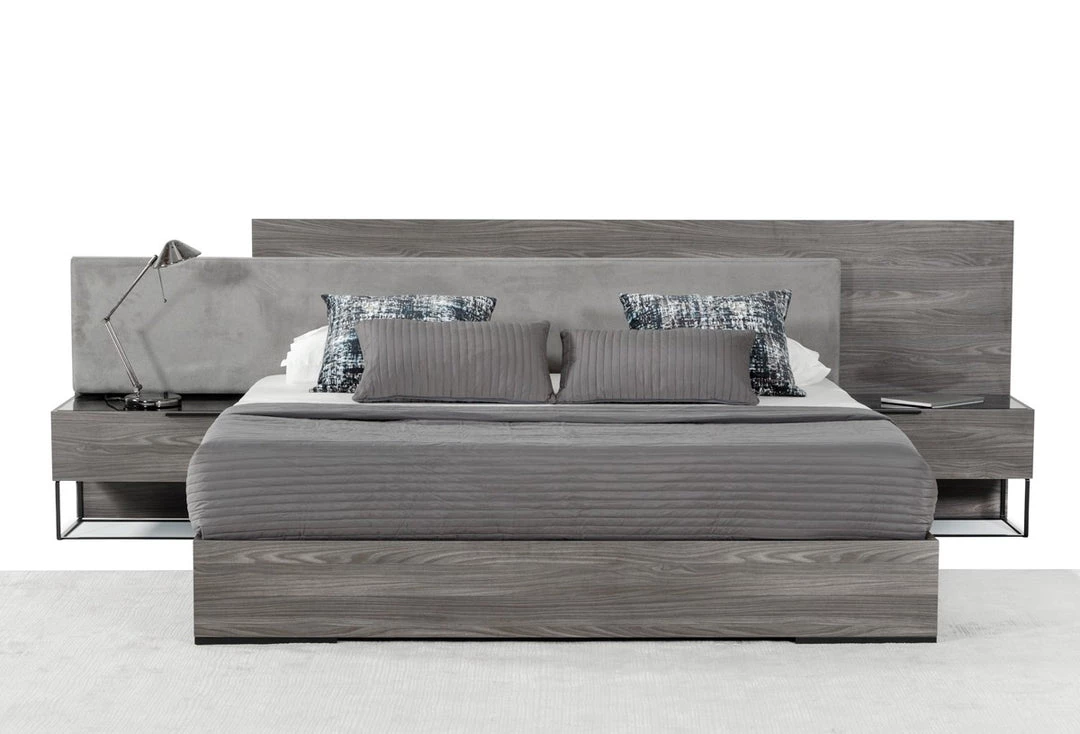 VIG Beds & Headboards Nova Domus Enzo Italian Modern Grey Oak & Fabric Bedroom Set