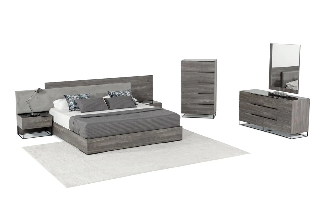 VIG Beds & Headboards Nova Domus Enzo Italian Modern Grey Oak & Fabric Bedroom Set