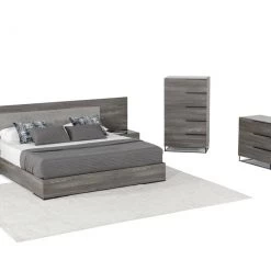 VIG Bedroom Nova Domus Enzo Italian Modern Grey Oak & Fabric Bed W/ Nightstands