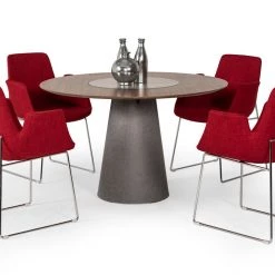 VIG Dining Room Modrest Alanna Modern Round Walnut Dining Table W/ Lazy Susan