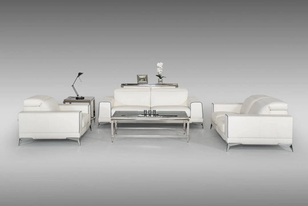 VIG Estro Salotti Bolton Italian Modern White & Blue Leather Sofa Set