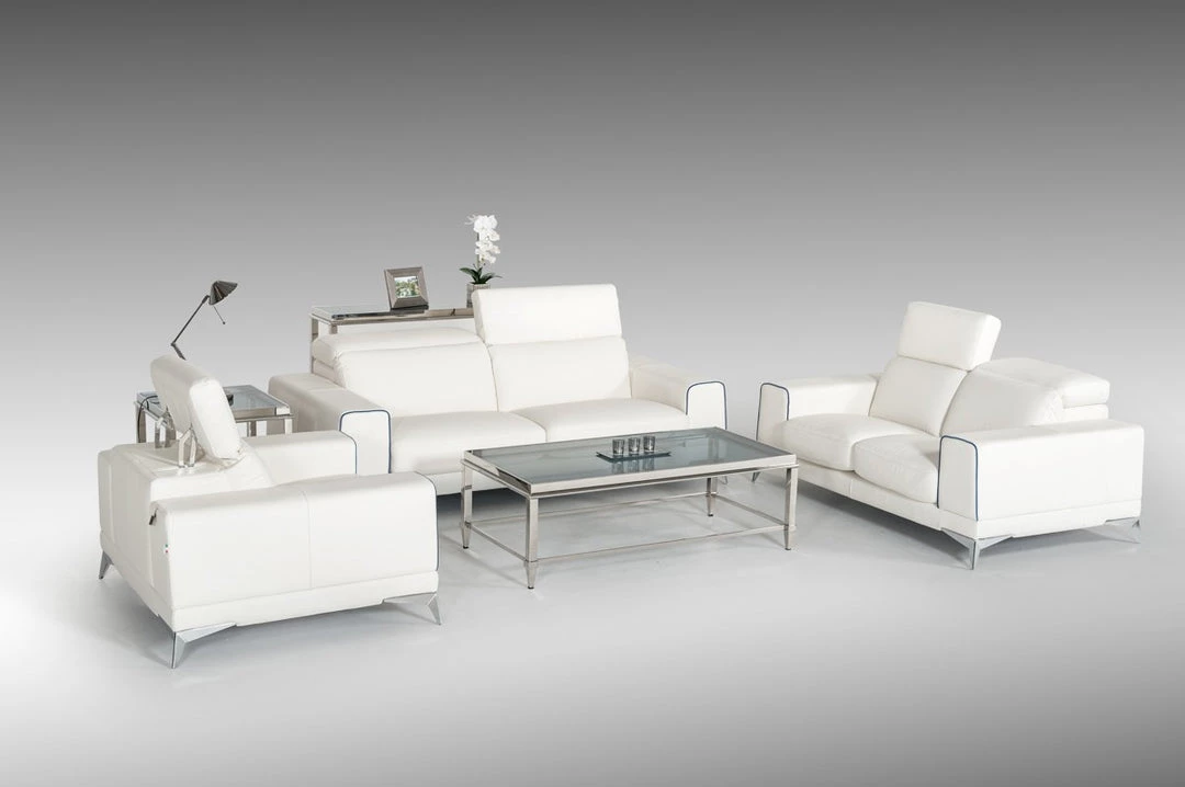 VIG Estro Salotti Bolton Italian Modern White & Blue Leather Sofa Set