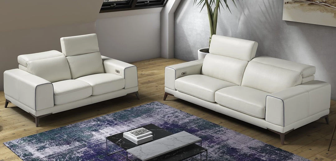 VIG Estro Salotti Bolton Italian Modern White & Blue Leather Sofa Set