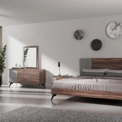 VIG Nova Domus Palermo - Italian Modern Faux Concrete & Noce Bodrum Bedroom Set