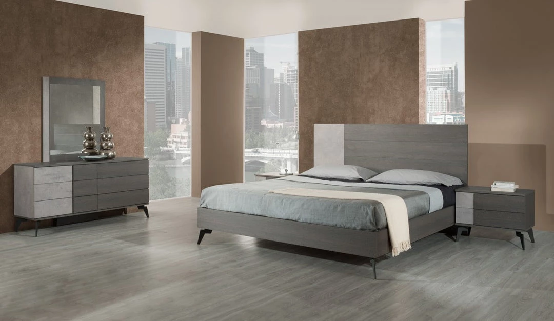 VIG Beds & Headboards Nova Domus Palermo Italian Modern Faux Concrete & Grey Bedroom Set