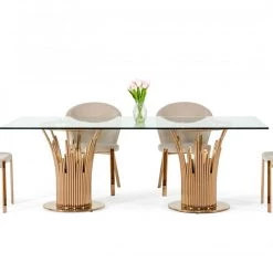 VIG Dining Room Modrest Paxton Modern Glass & Rosegold Dining Table