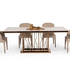 VIG Modrest Marston Modern White Marble & Rosegold Dining Table Dining Room