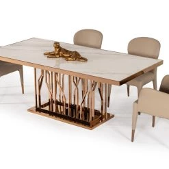 VIG Modrest Marston Modern White Marble & Rosegold Dining Table Dining Room