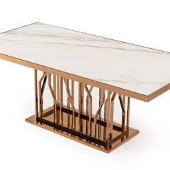 VIG Modrest Marston Modern White Marble & Rosegold Dining Table Dining Room