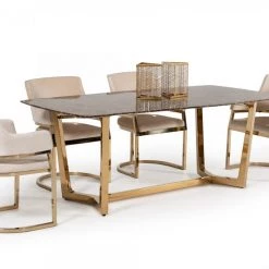 VIG Modrest Garrett Modern Brown Faux Marble & Gold Dining Table