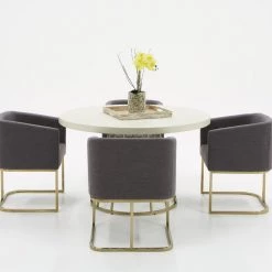 VIG Modrest Harper Modern White Concrete & Antique Brass Round Dining Table