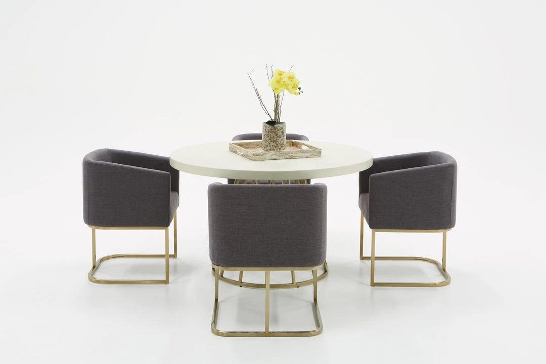 VIG Modrest Harper Modern White Concrete & Antique Brass Round Dining Table