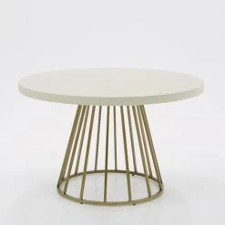 VIG Modrest Harper Modern White Concrete & Antique Brass Round Dining Table
