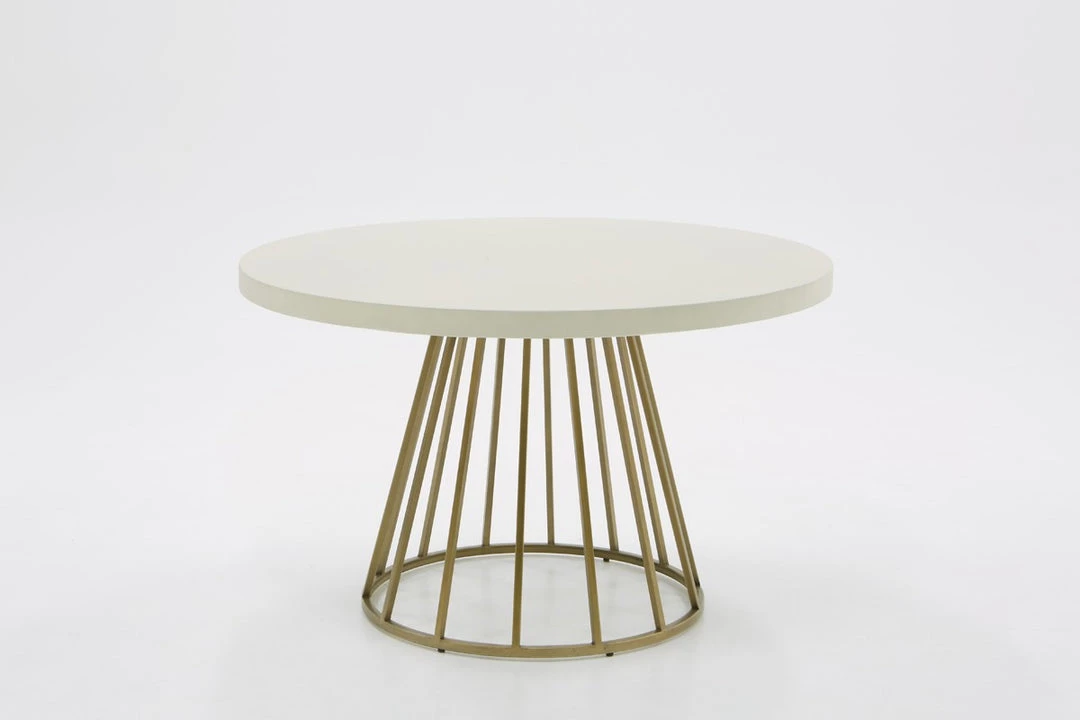 VIG Modrest Harper Modern White Concrete & Antique Brass Round Dining Table