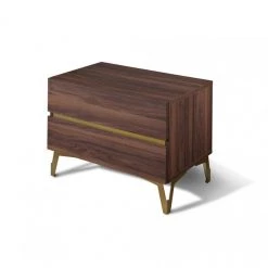 VIG Bedroom Nova Domus Calabria Modern Walnut & Green Velvet Bed & Nightstands