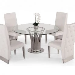 VIG Dining Room Modrest Paxton - Modern Round Glass & Stainless Steel Dining Table