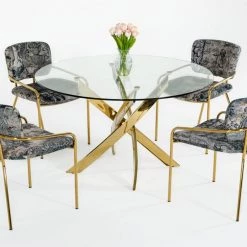 VIG Modrest Pyrite - Modern Round Glass Dining Table Dining Room