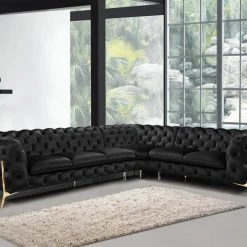 VIG Divani Casa Sheila - Modern Black Velvet Sectional Sofa By Hollywood Glam