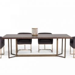 VIG Modrest Nathan - Modern Acacia & Brass Dining Table Dining Room