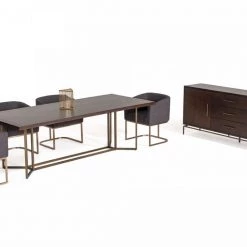 VIG Modrest Nathan - Modern Acacia & Brass Dining Table Dining Room