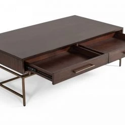 VIG Modrest Nathan - Modern Acacia & Brass Coffee Table Living Room