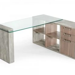 VIG Office Nova Domus Boston Modern Glass & Faux Concrete Desk
