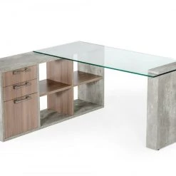 VIG Office Nova Domus Boston Modern Glass & Faux Concrete Desk