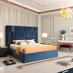 VIG Bedroom Modrest Adonis Blue Fabric Bed