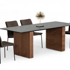 VIG Modrest Maggie - Modern Walnut And Black Ceramic Top Dining Table Dining Room