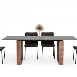 VIG Modrest Maggie - Modern Walnut And Black Ceramic Top Dining Table Dining Room