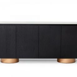 VIG Living Room Modrest Peak - Modern White Ceramic/Black Oak/Rosegold Buffet