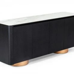 VIG Living Room Modrest Peak - Modern White Ceramic/Black Oak/Rosegold Buffet