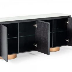 VIG Living Room Modrest Peak - Modern White Ceramic/Black Oak/Rosegold Buffet