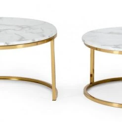 VIG Modrest Jenkin - Modern Gold And Marble Coffee Table Set By Hollywood Glam Living Room