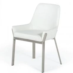 VIG Modrest Ganon - Modern White & Brushed Stainless Steel Dining Chair Dining Room