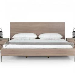 VIG Nova Domus Boston - Modern Light Oak & Brushed Stainless Steel Bed Beds & Headboards