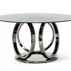 VIG Modrest Enid - Modern Smoked Glass & Black Stainless Steel Round Dining Table Dining Room
