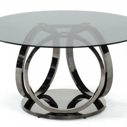 VIG Modrest Enid - Modern Smoked Glass & Black Stainless Steel Round Dining Table Dining Room