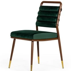 VIG Modrest Biscay - Modern Dark Green & Walnut Steel Dining Chair Dining Room